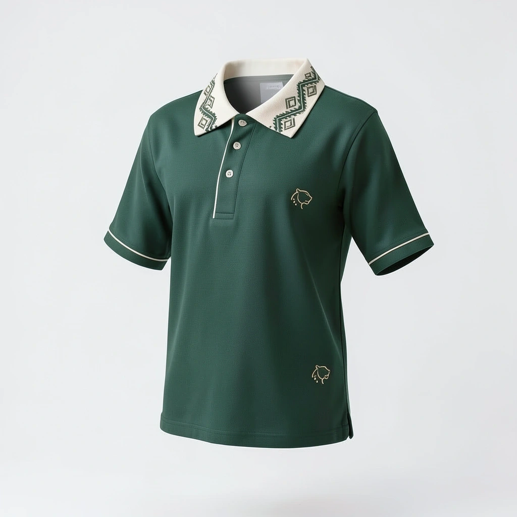 Camisa premium verde con cuello decorado